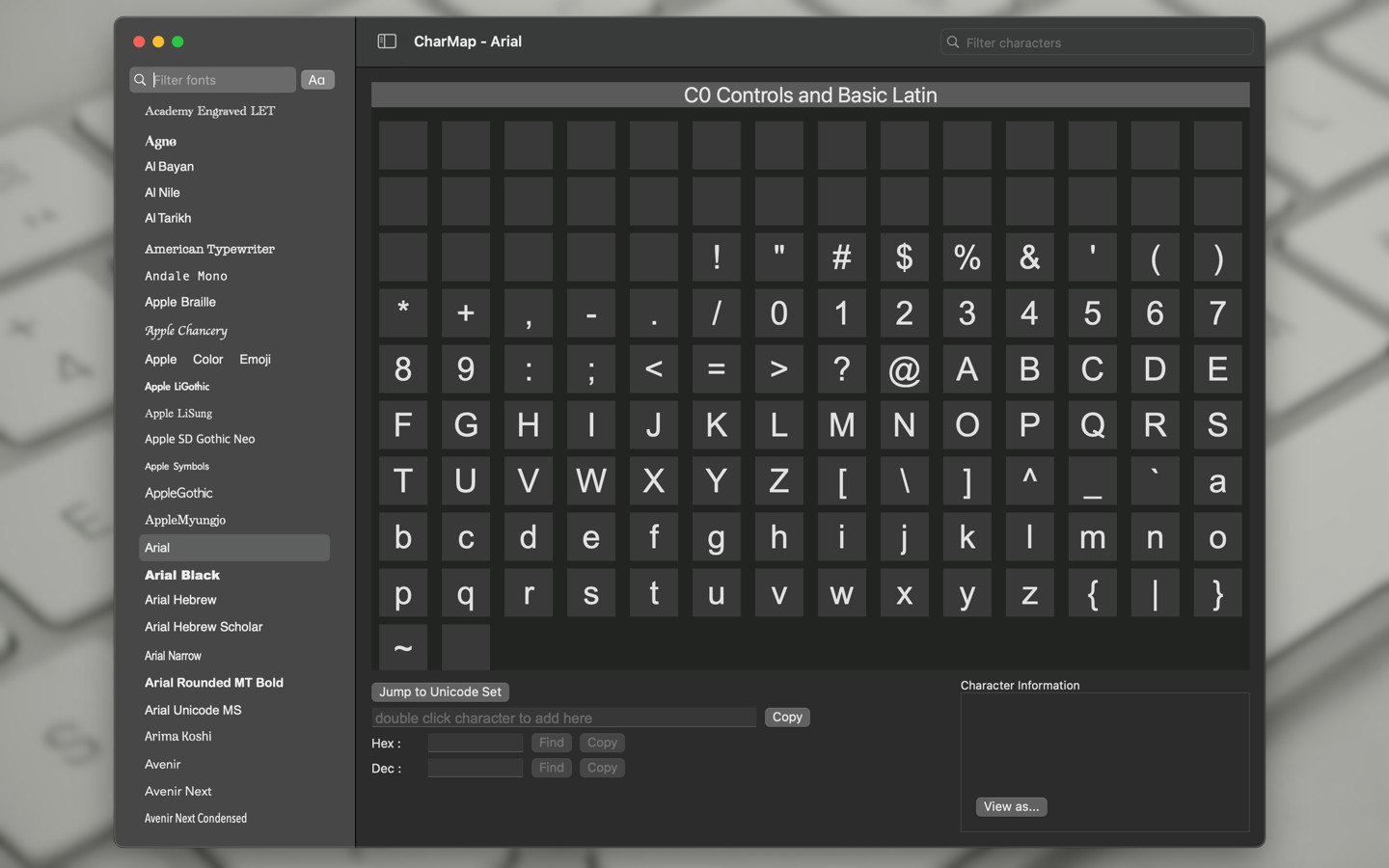 CharMap – Ray Adams's Applications